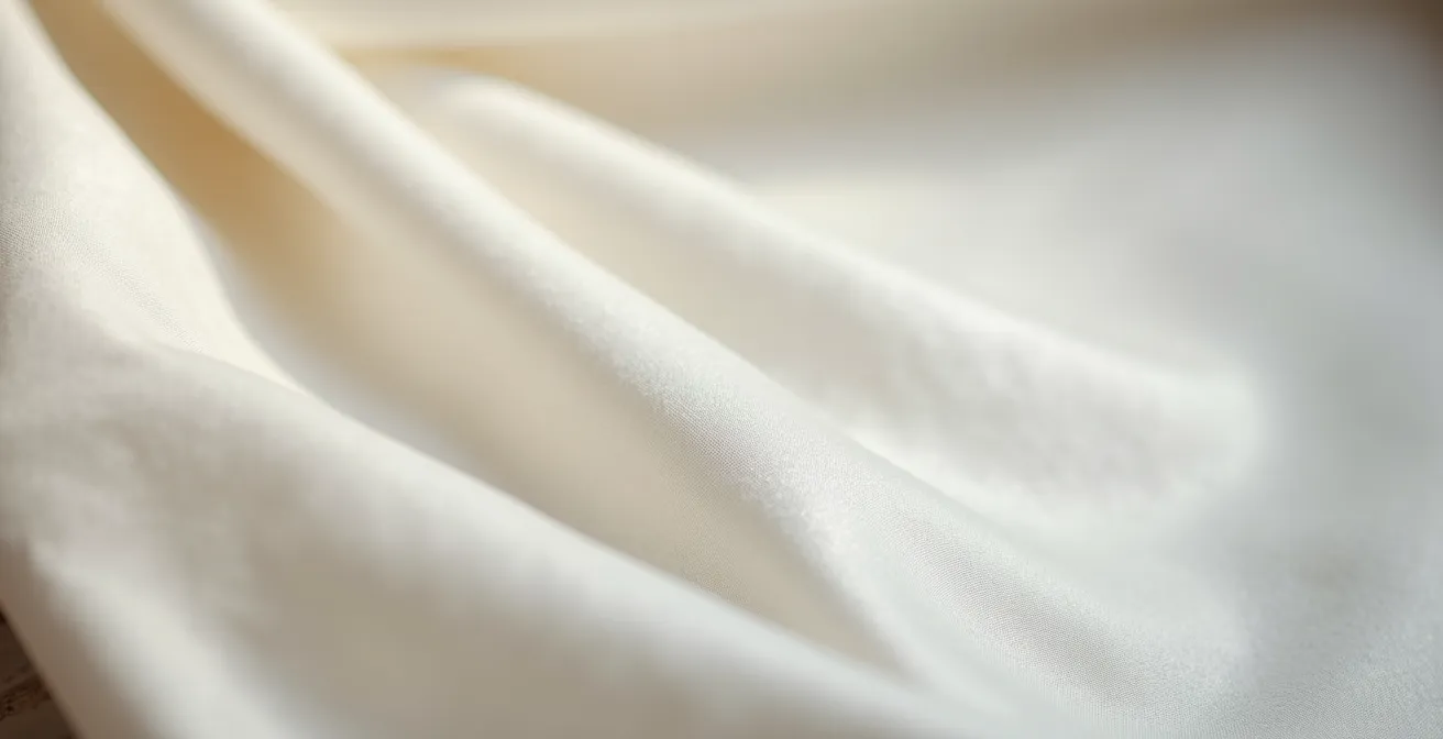 Macro shot of pristine white satin fabric texture with archival storage materials