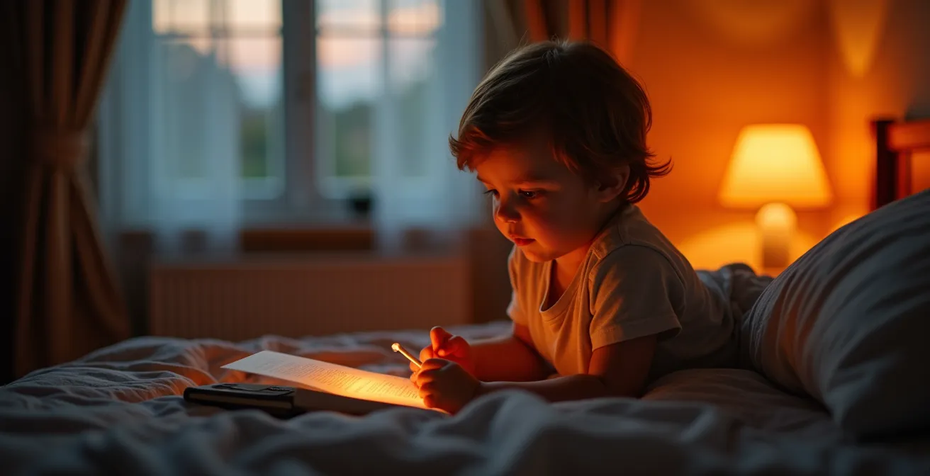 Child's bedroom showing proper evening lighting setup for sleep