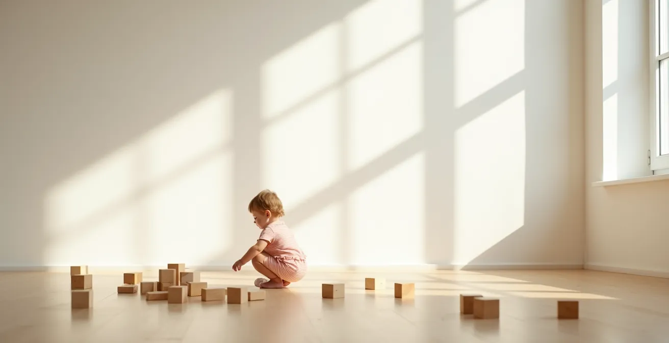 Toddler exploring blocks with infinite creative possibilities