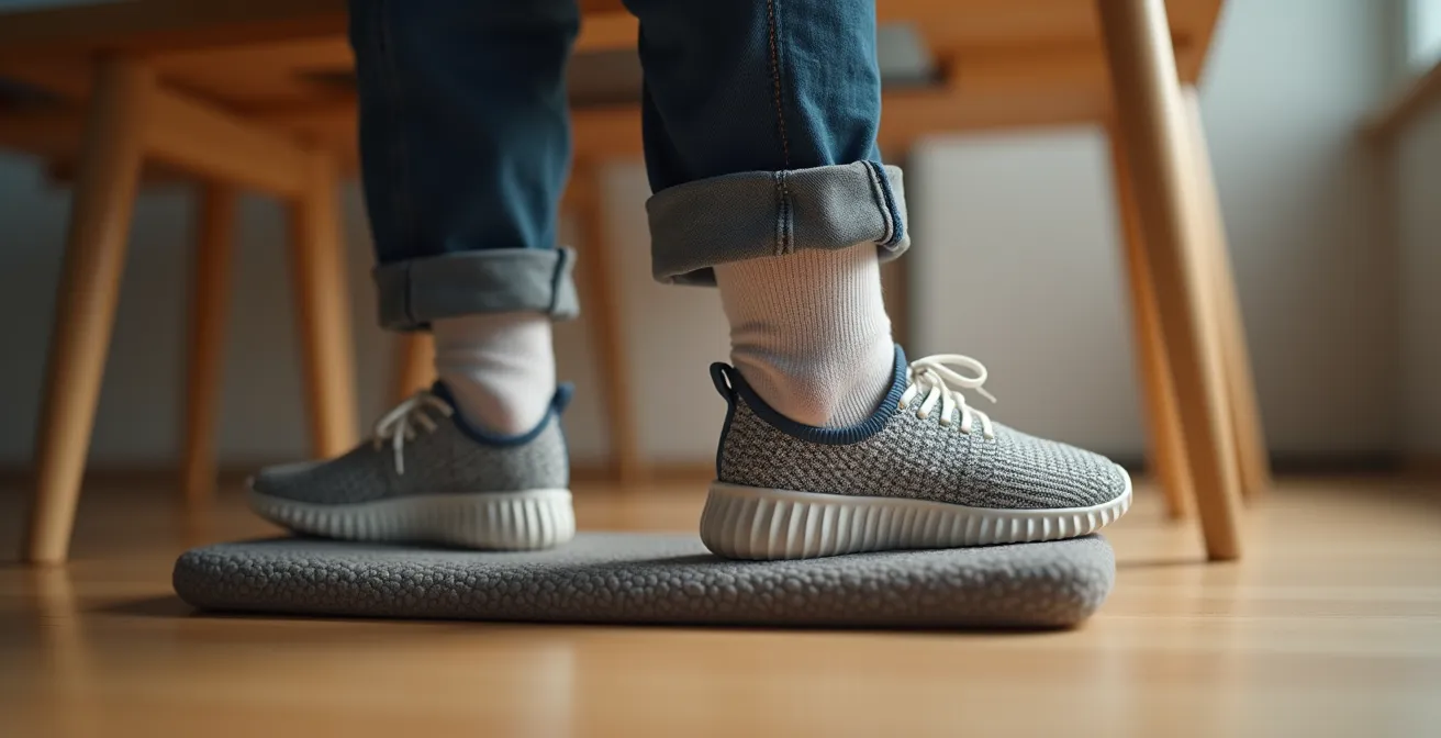 Close-up view of child's feet properly positioned on adjustable footrest