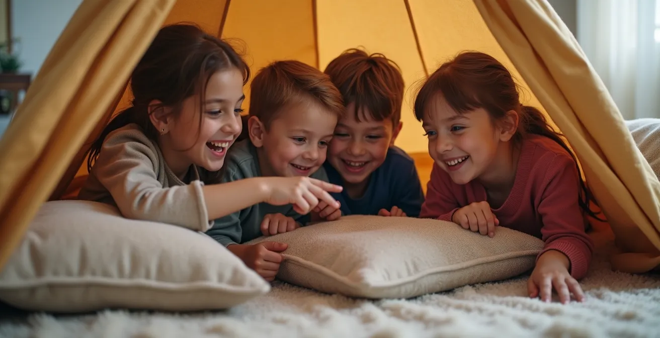 Group of children working together in cooperative play scenario