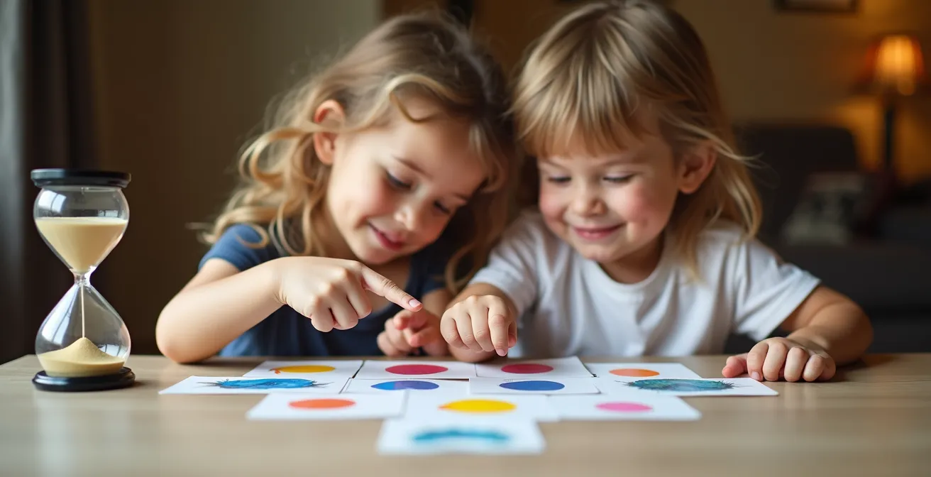 Children working together in cooperative card game setting