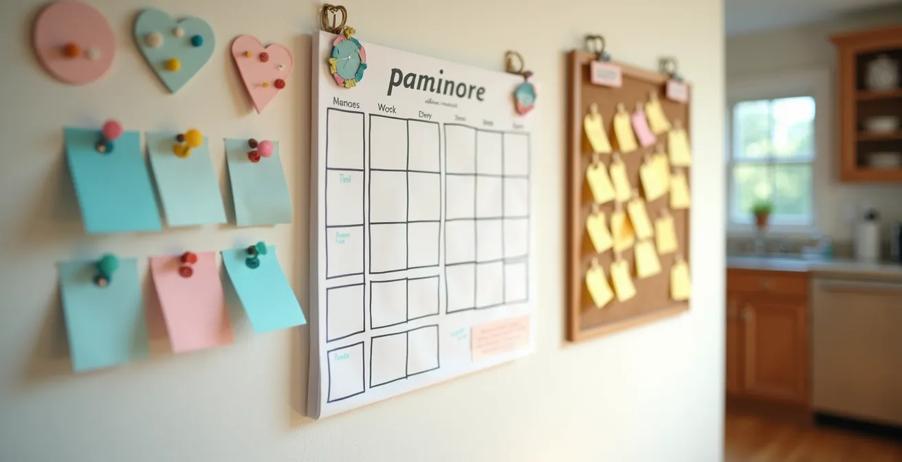 Organized family command center with calendar and notes