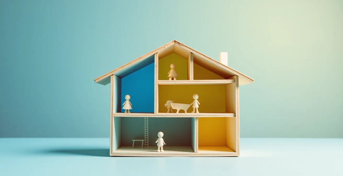 Cross-section view of house showing signal strength zones from basement to upper floors