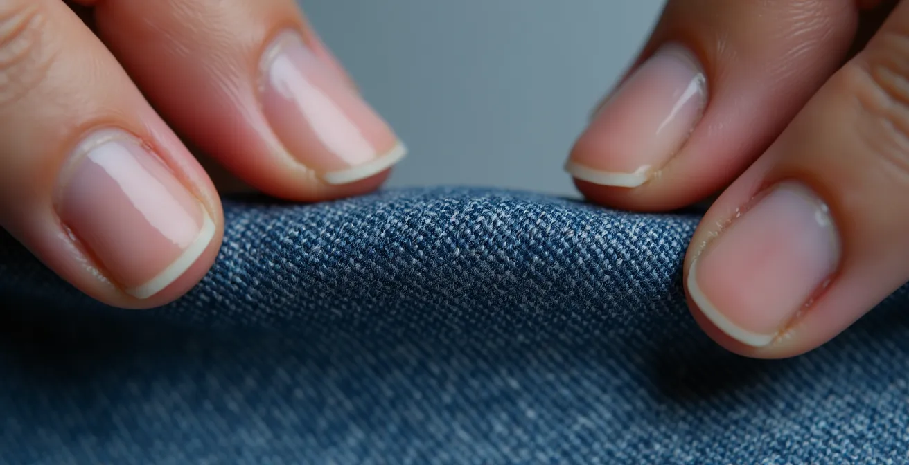 Close-up macro shot of soft stretch denim fabric texture showing flexibility