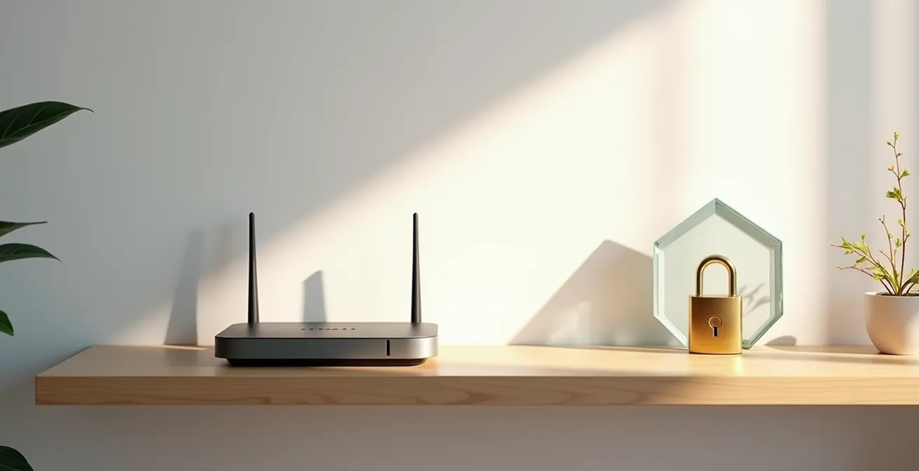 Home router with security locks and encrypted signal waves protecting baby nursery