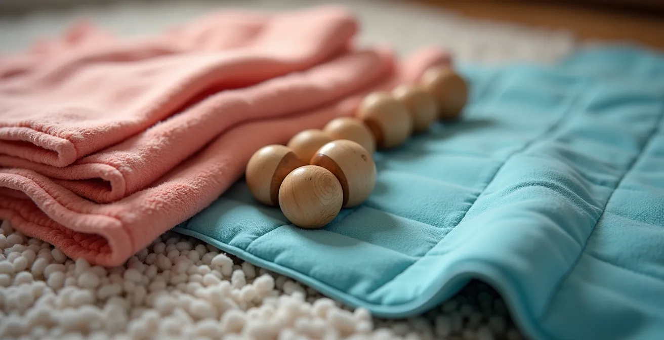 Cozy sensory retreat space with soft textures, dim lighting and calming elements