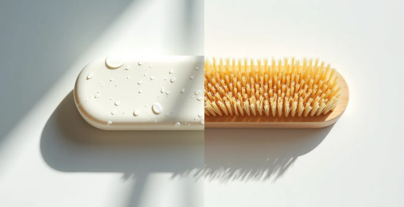 Close-up comparison of silicone and traditional bottle brushes