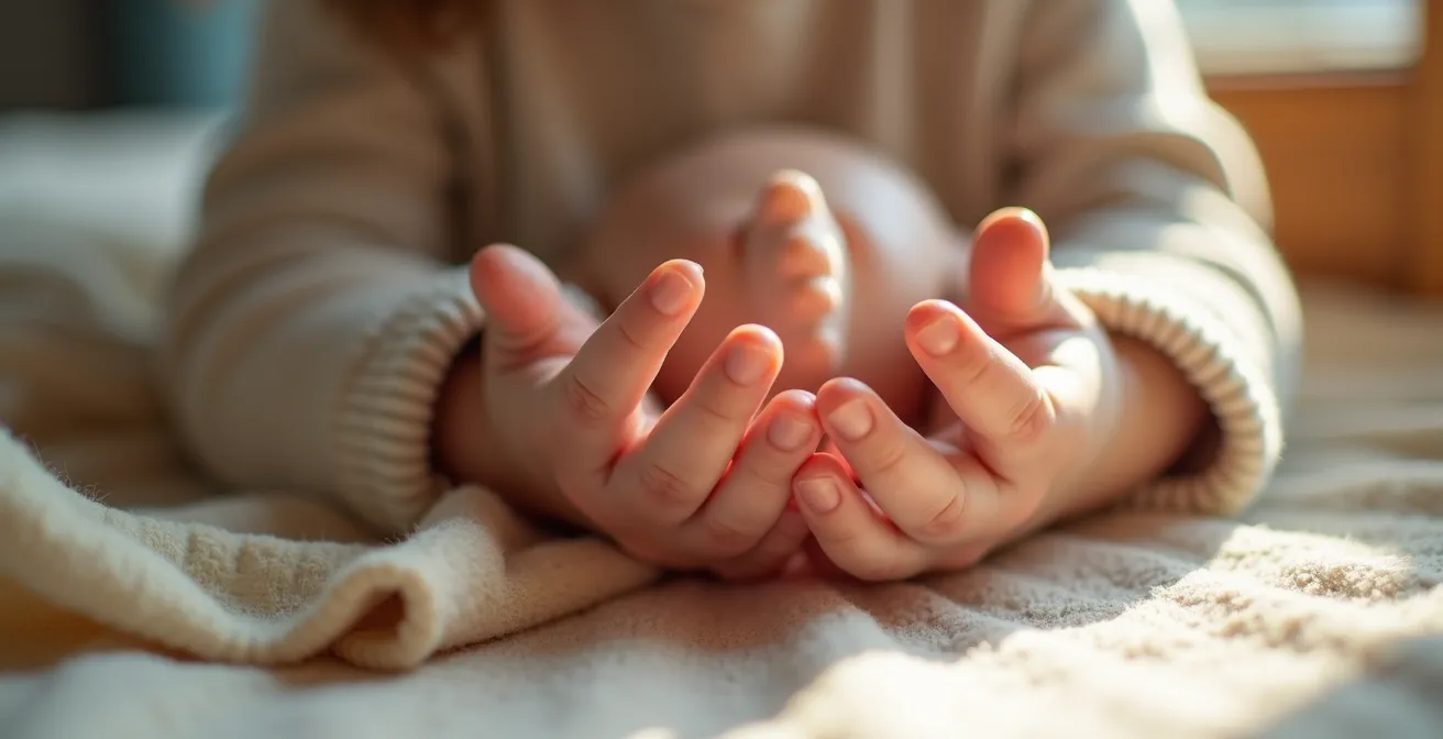 Young child practicing gentle care with a baby doll in preparation for new sibling